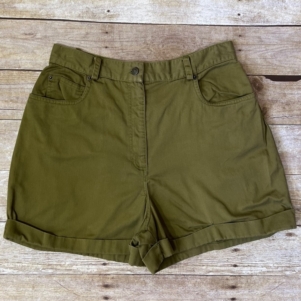 Milano Sport Vintage High Waisted Shorts Olive Green Cuffed‎ Cotton Womens 12